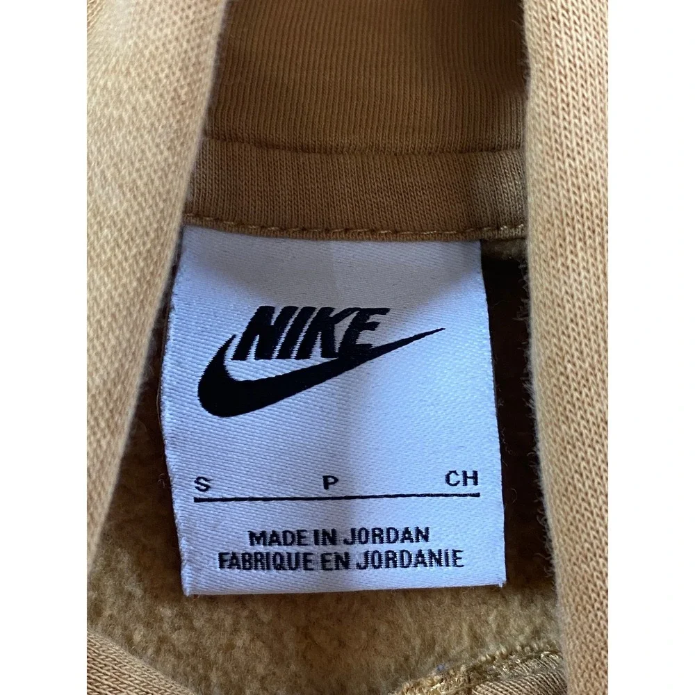Nike Sportswear Club Fleece Hoodie Mustard Yellow Wheat Embroidered Logo Small